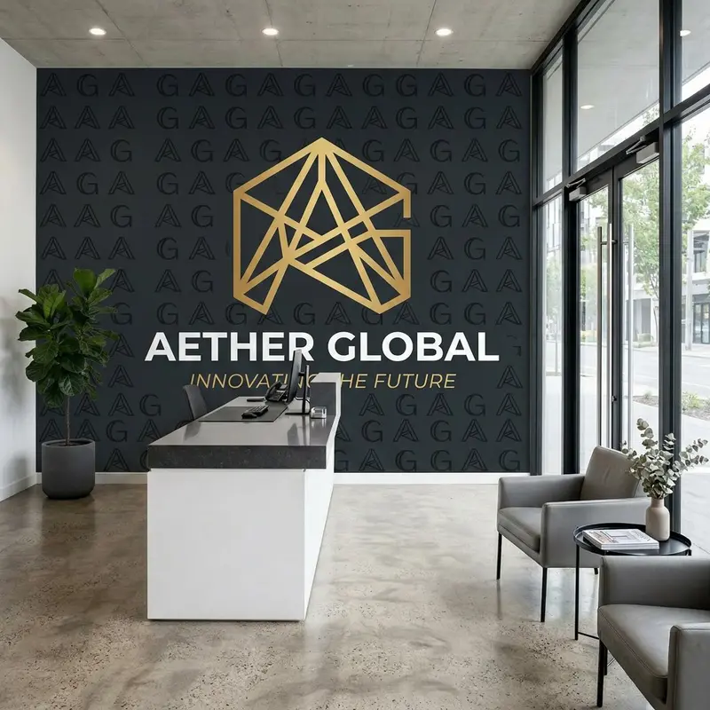Corporate reception brand identity after wall printing