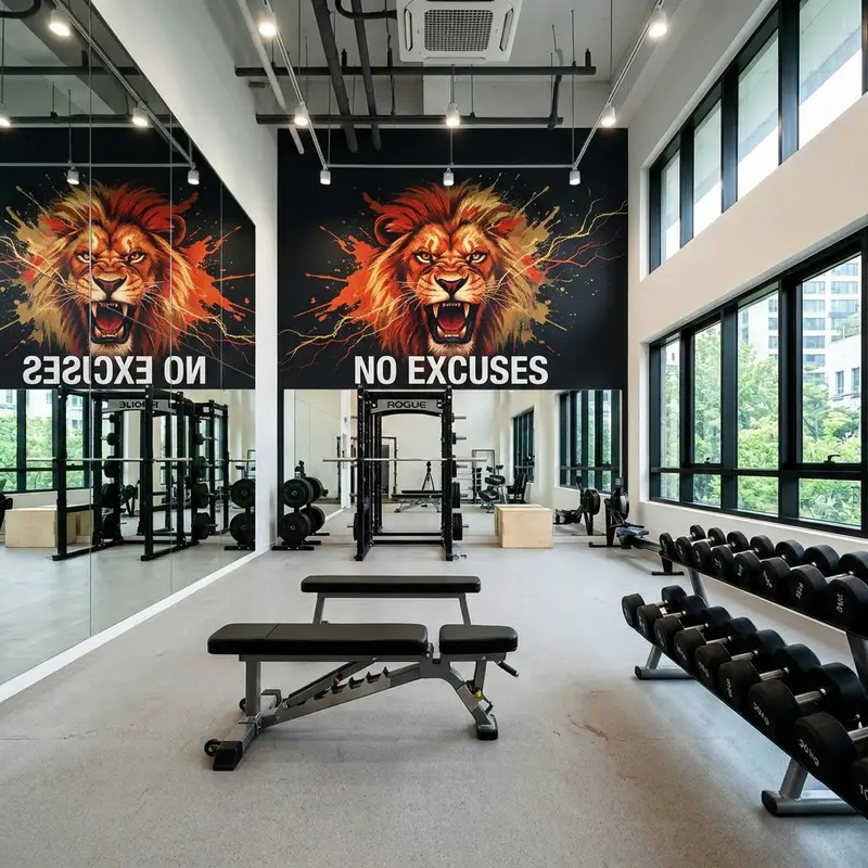 Gym motivational mural after wall printing