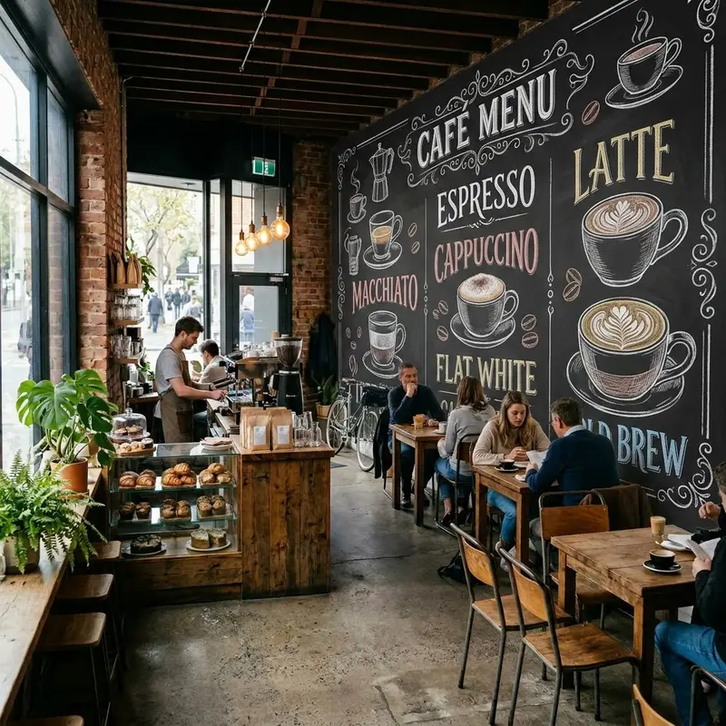 Coffee shop wall art after wall printing
