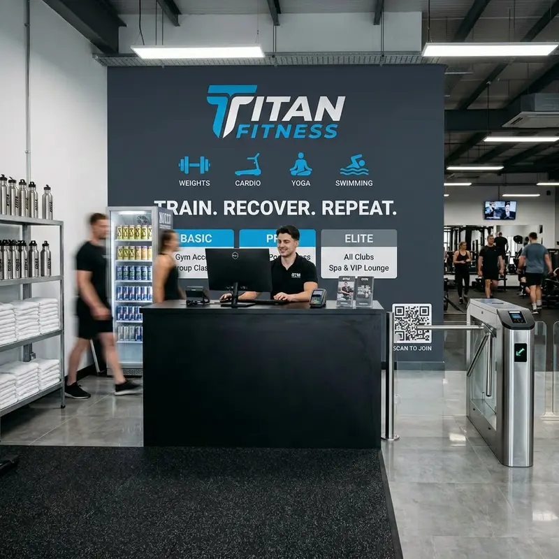 Gym reception fitness branding wall after wall printing