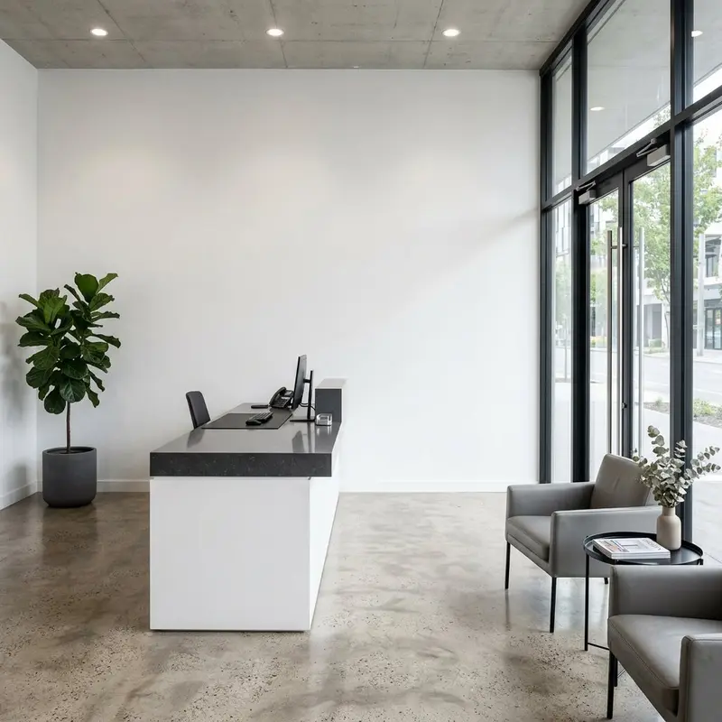 Corporate reception brand identity before wall printing