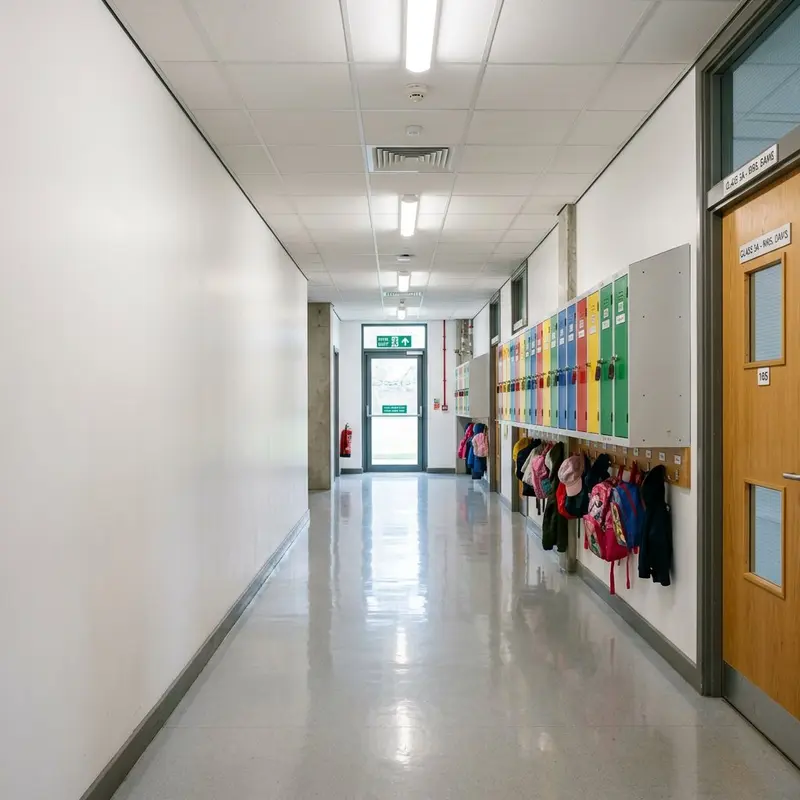 School corridor educational world map before wall printing